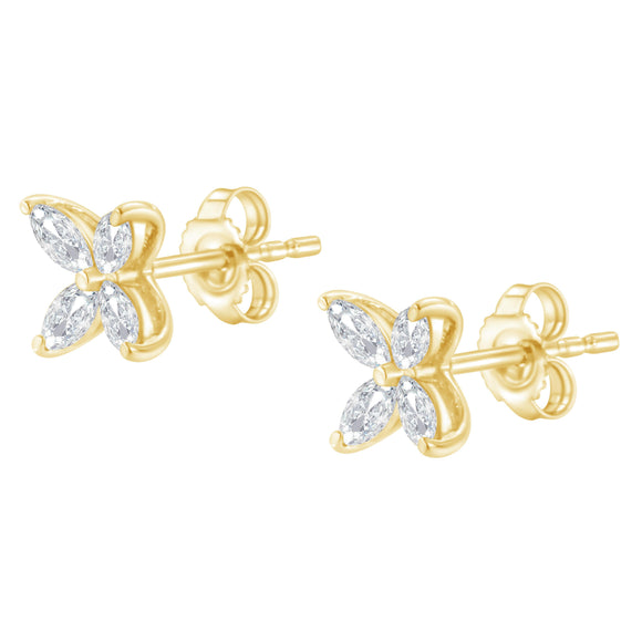 14K White Gold 1/2 Cttw Marquise Diamond 8 Stone Floral Leaf Stud Earrings (H-I Color, SI1-SI2 Clarity)