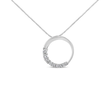 14K White Gold 1/4 Cttw Round-Cut Graduating Diamond Open Circle Hoop 18" Pendant Necklace (J-K Color, I1-I2 Clarity) - 0