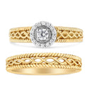 14K Yellow Gold Plated .925 Sterling Silver 1/5 Cttw Diamond Halo Engagement Ring and Wedding Band Set (I-J Color, I3 Clarity) - Size 7-2