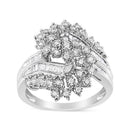 10K White Gold 1/2 Cttw Round and Baguette-Cut "S" Shaped Bypass Cocktail Ring (I-J Color, I1-I2 Clarity) - Size 7-3