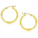 14k Yellow Gold Diamond Cut Hoop Earrings (25mm)-1