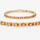 12.33 Carat Genuine Orange Sapphire and White Diamond 14K Yellow Gold Bracelet-4