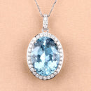 9.59 Carat Genuine Aquamarine and White Diamond 14K White Gold Pendant-4