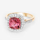 2.71 Carat Genuine Royal Pink Tourmaline and White Diamond 14K Yellow Gold Ring-4