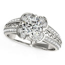 Round Diamond Floral Motif Engagement Ring in 14k White Gold (1 3/8 cttw)-1