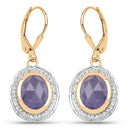 14K Yellow Gold Plated 7.42 Carat Genuine Tanzanite and White Topaz .925 Sterling Silver Earrings-1
