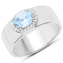 1.07 Carat Genuine Blue Topaz and White Topaz .925 Sterling Silver Ring-1