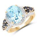 14K Yellow Gold Plated 5.80 Carat Genuine Blue Topaz & Blue Sapphire .925 Sterling Silver Ring-1