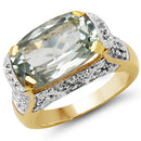 14K Yellow Gold Plated 6.81 Carat Genuine Green Amethyst & White Topaz .925 Sterling Silver Ring-1