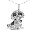 .925 Sterling Silver 1 1/4 Cttw Diamond Shih Tzu Dog Pendant Necklace 18 inch (Black and I-J Color, I2-I3 Clarity)-1