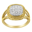 10K Yellow Gold Plated .925 Sterling Silver 1/2 Cttw Diamond Square Cushion Cluster Split Shank Cocktail Ring (J-K Color, I2-I3 Clarity) - Size 7-2