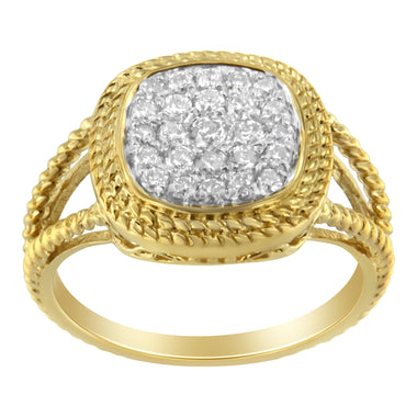10K Yellow Gold Plated .925 Sterling Silver 1/2 Cttw Diamond Square Cushion Cluster Split Shank Cocktail Ring (J-K Color, I2-I3 Clarity) - Size 7 - 0