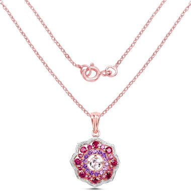 14K Rose Gold Plated 2.30 Carat Genuine Morganite, Rhodolite and Amethyst .925 Sterling Silver Pendant - 0