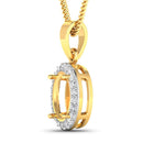 0.22 Carat Genuine White Diamond 14K Yellow Gold Semi Mount Pendant - holds 9x7mm Oval Gemstone-2