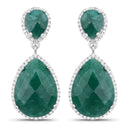 19.42 Carat Dyed Emerald and White Topaz .925 Sterling Silver Earrings-1