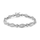 .925 Sterling Silver 1 cttw Diamond Double Leaf and Bezel Link Bracelet (I-J Clarity, I2-I3 Color) - Size 7.25"-1