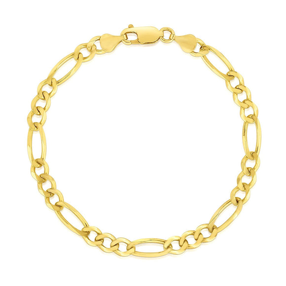 4.5mm 14k Yellow Gold Solid Figaro Bracelet