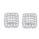14K White Gold 1.0 Cttw Round Brilliant & Princess Cut Diamond Scallop-Edge Framed Square Halo Stud Earrings (G-H Color, SI1-SI2 Clarity)-1