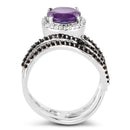 2.31 Carat Genuine Amethyst, Black Spinel and White Diamond .925 Sterling Silver Ring-2