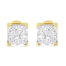 10K Yellow Gold 3/4 Cttw Invisible Set Princess-Cut Diamond Composite Square Stud Earrings (I-J Color, I2-I3 Clarity)-3