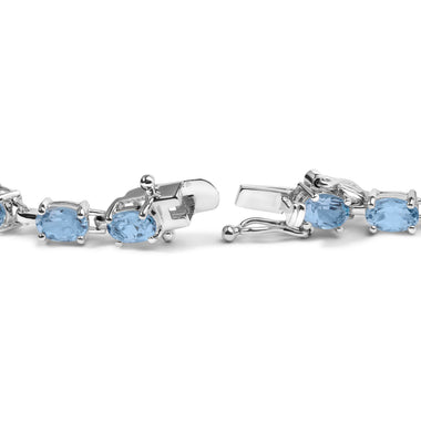 .925 Sterling Silver 11.0 Cttw Oval Shaped Created Light Blue Topaz Link Bracelet - 7 inch - 0