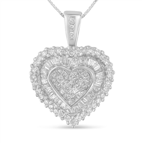 10K White Gold 1 cttw Multi Cut 1 cttw Diamond Heart Pendant Necklace (H-I, I1-I2)