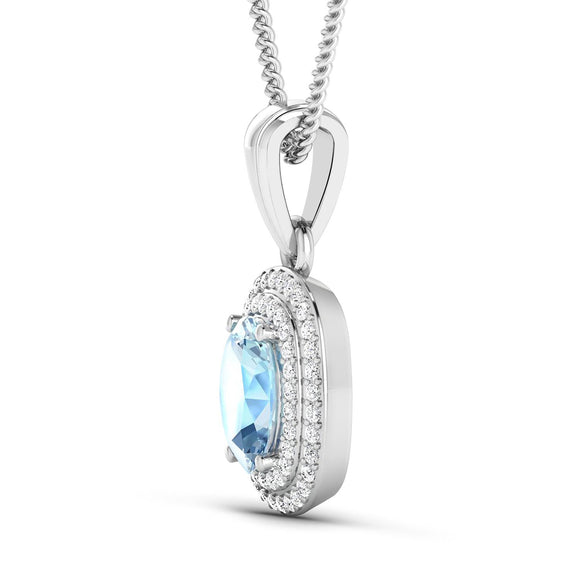 1.35 Carat Genuine Aquamarine and White Diamond 14K White Gold Pendant