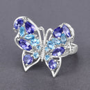 3.60 Carat Genuine Tanzanite and Swiss Blue Topaz .925 Sterling Silver Ring-4