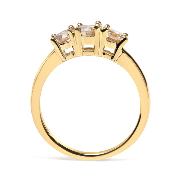10K Yellow Gold 1.00 Cttw Champagne Diamond 3-Stone Band Ring (J-K Color, I1-I2 Clarity)  - Size 7