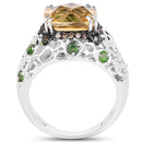 4.13 Carat Genuine Citrine, Chrome Diopside & Champagne Diamond .925 Sterling Silver Ring-2