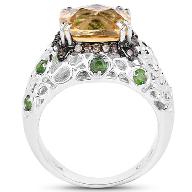 4.13 Carat Genuine Citrine, Chrome Diopside & Champagne Diamond .925 Sterling Silver Ring - 0