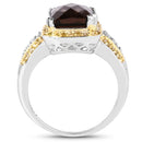 3.48 Carat Genuine Smoky Quartz, Yellow Diamond and White Diamond .925 Sterling Silver Ring-2