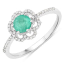 0.55 Carat Genuine Zambian Emerald and White Diamond 14K White Gold Ring-1