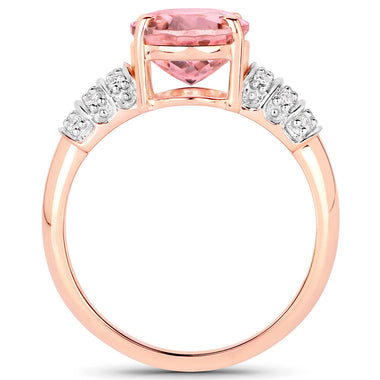 3.11 Carat Genuine Pink Tourmaline and White Diamond 14K Rose Gold Ring - 0