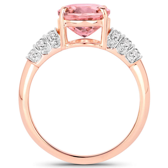 3.11 Carat Genuine Pink Tourmaline and White Diamond 14K Rose Gold Ring
