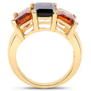 14K Yellow Gold Plated 8.14 Carat Genuine Smoky Quartz, Citrine and Champagne Quartz .925 Sterling Silver Ring-2