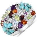 4.03 Carat Genuine Multi Stones .925 Sterling Silver Ring-1
