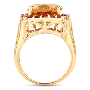 9.38 Carat Genuine Citrine and Orange Sapphire .925 Sterling Silver Ring - 0