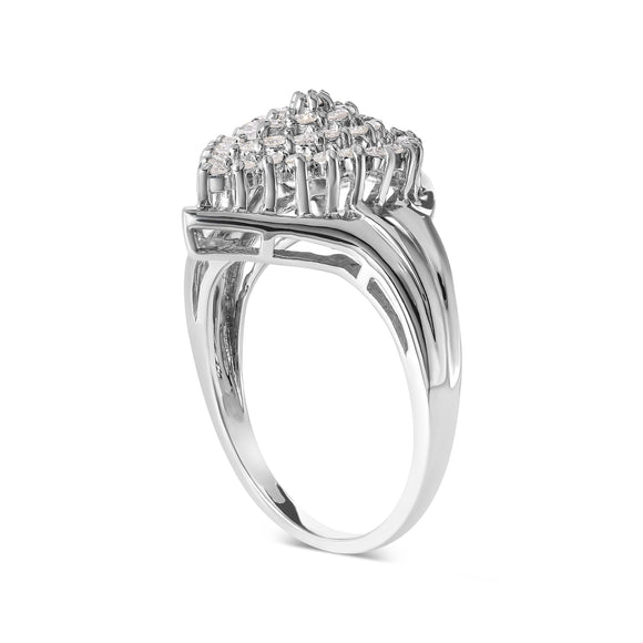 10K White Gold 1/2 Cttw Diamond Pear Shaped Cluster Ring (H-I Color, I1-I2 Clarity) - Ring Size 7