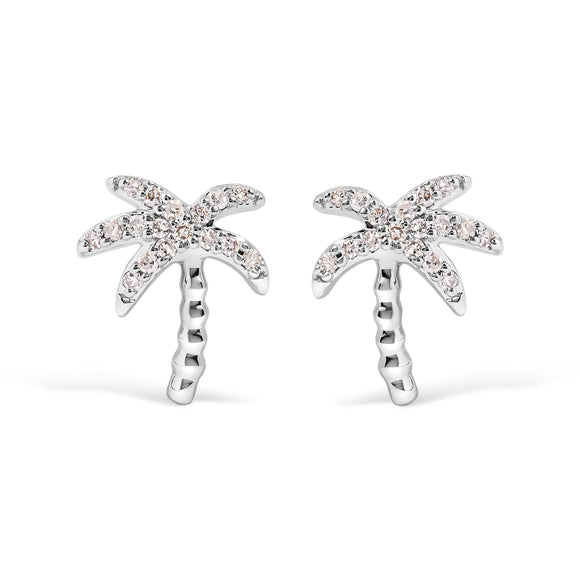 10K White Gold 1/10 Cttw Diamond  Encrusted Palm Tree Stud Earrings (H-I Color, I1-I2 Clarity)
