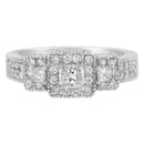 14K White Gold Round and Princess-Cut Diamond Three Stone Ring (1 Cttw, H-I Color, I1-I2 Clarity) - Size 7-3