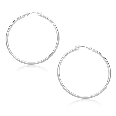 14k White Gold Polished Hoop Earrings (1.5x30mm) - 0
