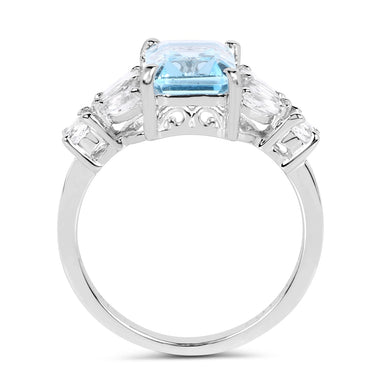 3.38 Carat Genuine Blue Topaz & White Topaz .925 Sterling Silver Ring - 0