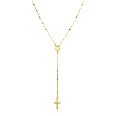 14k Tri Color Gold Lariat Rosary Necklace