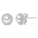 10K White Gold 4.5mm Cultured Freshwater Pearl and 1/7 Cttw Diamond Halo Stud Earring (I-J Color, I1-I2 Clarity)-2