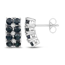 1.95 Carat Genuine Blue Sapphire and White Diamond .925 Sterling Silver Earrings-2