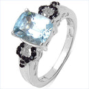 1.92 Carat Genuine Aquamarine & Black Spinel .925 Sterling Silver Ring-2