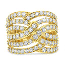 10K Yellow Gold 3.00 Cttw Diamond Multi Row Bypass Wave Cocktail Band Ring (J-K Color, I1-I2 Clarity) - Size 7-2