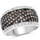 0.87 Carat Genuine Champagne Diamond and White Diamond .925 Sterling Silver Ring-1