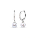 10K White Gold 6x6 MM Cultured Freshwater Pearl and Diamond Accent Drop Huggy Earring (H-I Color, I1-I2 Clarity)-2